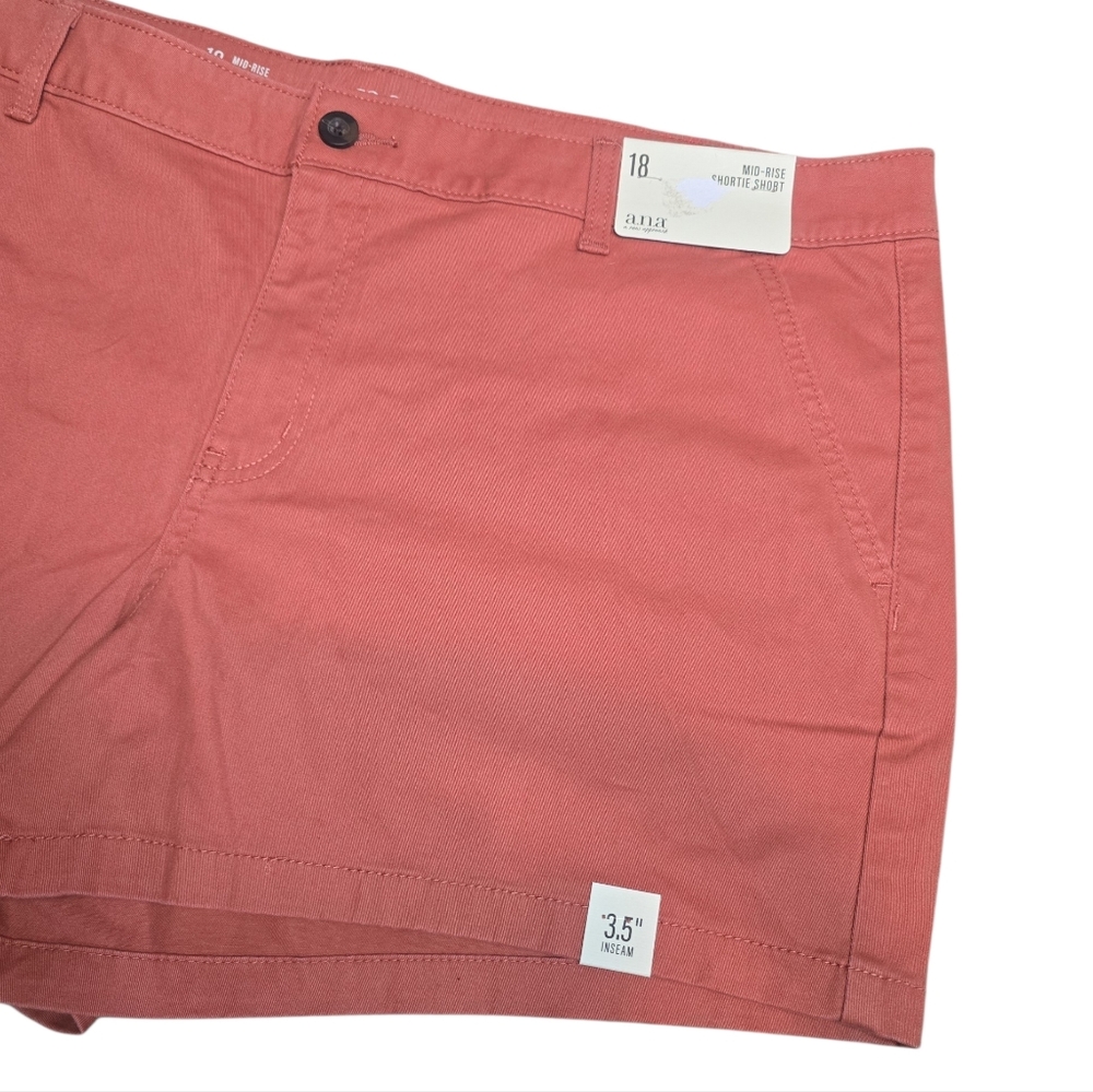 A.N.A‎ Mid Rise Shortie Short Size 18 Redwood Salmon 3.5 Inseam Cotton - Picture 2 of 6